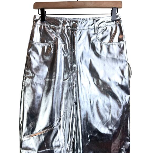 AMYLYNN NWT Womens Lupe Silvery Metallic Straight Leg High Rise Trouser Pants - Picture 2 of 11
